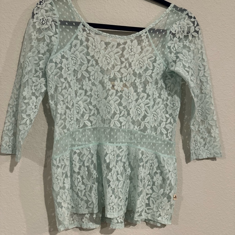 Hollister‎ Mint Green Floral Lace Peplum Top Size XS
